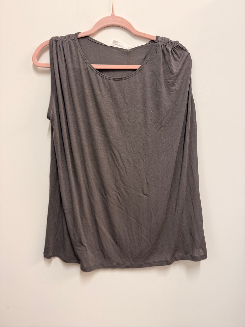 Sleeveless Gathered-Shoulder Muscle Tee - Gray